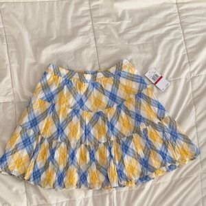 Michael Kors Yellow and Blue Plaid Tiered Skirt